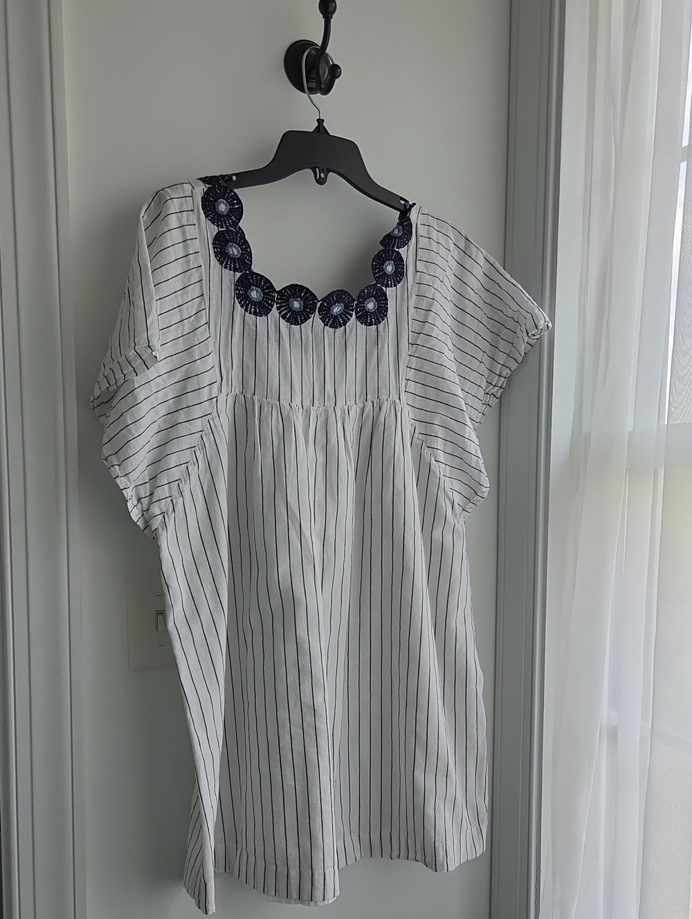 Striped White & Navy Crochet-Neck Women’s Dress